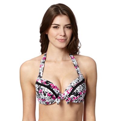Ultimate Beach Black ditsy floral padded underwired bikini top